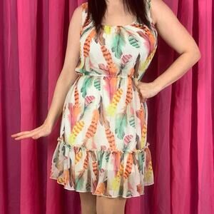 Bisou Bisou chiffon and feathers ruffle hem dress, size 4